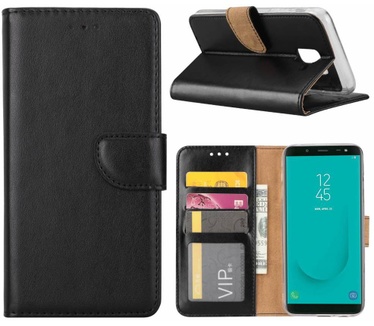 Luxe Lederen Bookcase hoesje voor de Samsung Galaxy J6 2018 - Zwart (Samsung Galaxy J6 2018) Zwart