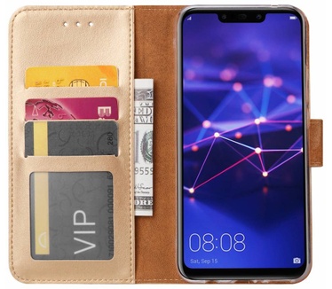 Luxe Lederen Bookcase hoesje voor de Huawei Mate 20 Lite - Goud (Huawei Mate 20 Lite) Goud