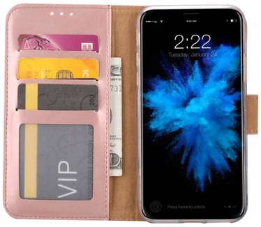 Luxe Lederen Bookcase hoesje voor de Apple iPhone XS - Metallic Roze (Apple iPhone XS) Rosé Goud