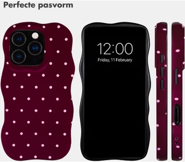 Selencia Vivid Wavy Backcover met MagSafe voor de Apple iPhone 16 Pro - Happy Dots Burgundy