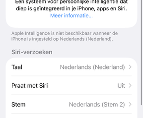 Apple Intelligence is niet beschikbaar wanneer de taal is ingesteld op Nederlands.