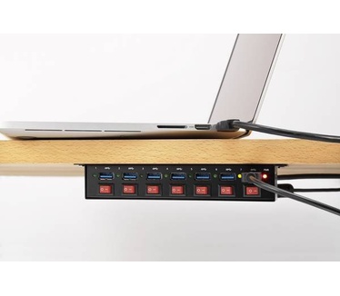 Renkforce 7 poorten USB 3.0 hub Met metalen behuizing, Individueel schakelbaar, Voor wandmontage Zwart