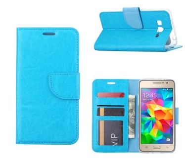Luxe lederen Bookcase hoesje voor de Samsung Galaxy Grand Prime G530F - Blauw (Samsung Galaxy Grand Prime G530F) Blauw