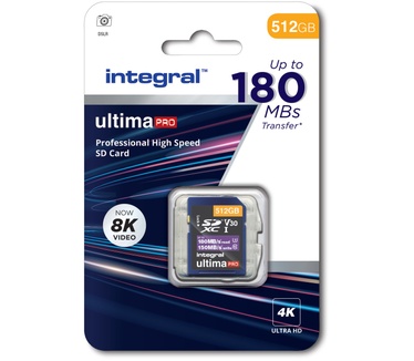 Integral INSDX512G-180/150V30 512GB SD CARD SDXC UHS-1 U3 CL10 V30 UP TO 180MBS READ 150MBS WRITE