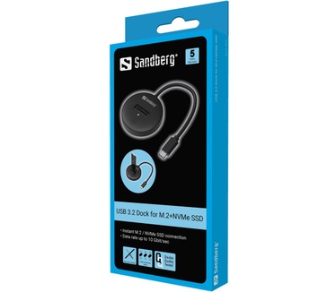 Sandberg USB 3.2 Dock for M.2+NVMe SSD Zwart