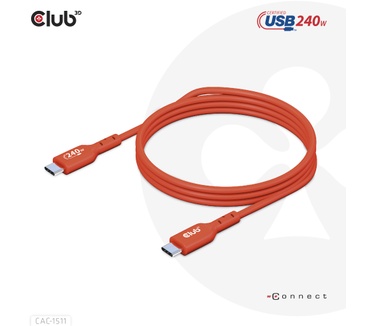 Club 3D USB2 Type-C Bi-Directional USB-IF Certified Cable Data 480Mb, PD 240W(48V/5A) EPR M/M 4m / 13.13ft