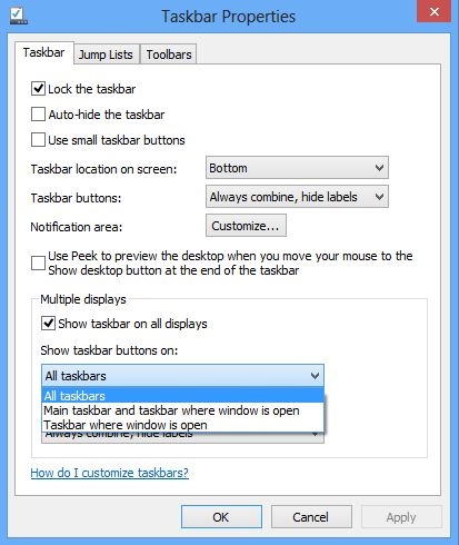 Windows 8 Taskbar multimonitor