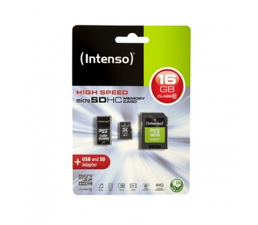 Intenso 16GB MicroSD, SD + USB Adapter