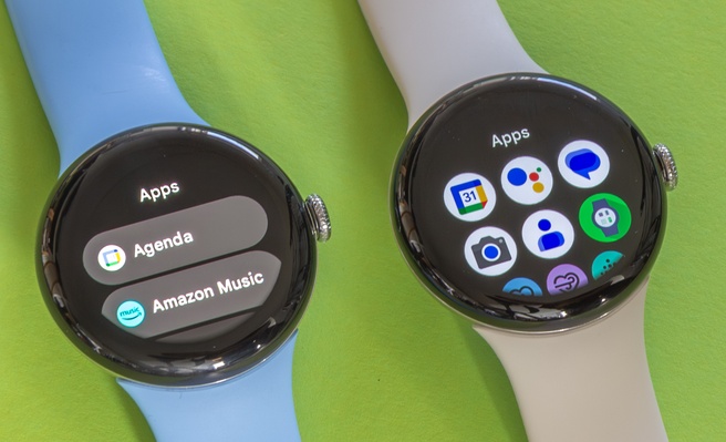 De Pixel Watch 3 kan dankzij Wear OS 5 zowel een list- als een gridview van geïnstalleerde apps tonen.