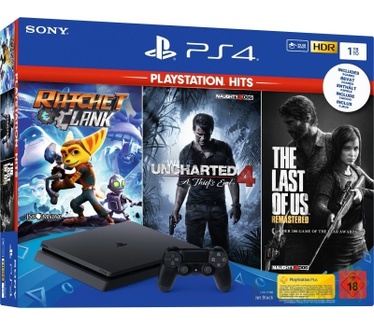 Sony PlayStation 4 Slim 1 TB +  The Last of Us + Uncharted 4 + Ratchet & Clank Zwart