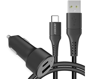 Accezz Car Charger met USB-C naar USB kabel - Autolader - 20 Watt - 1 meter - Zwart