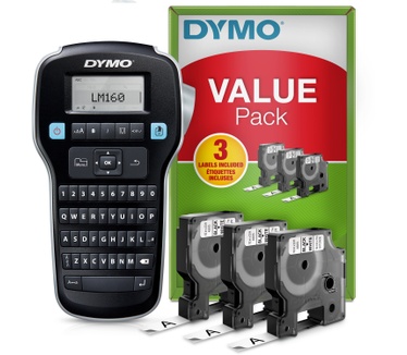 Dymo DYMO LabelManager 160 Labelmaker startpakket | Handheld Labelprinter | met 3 rollen D1 etiketten AZERTY-toetsenbord | Ideaal voor kantoor of thuis