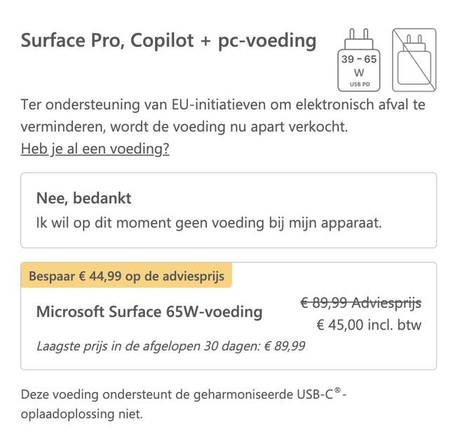 Surface Pro 11 zonder voeding