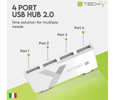 Techly Mini Hi Speed USB Hub 4 Ports White IUSB2-HUB4-WHTY