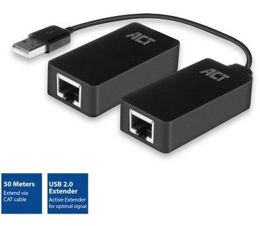 ACT AC6063 USB 2.0 Extender set over UTP, tot 50 meter Zwart