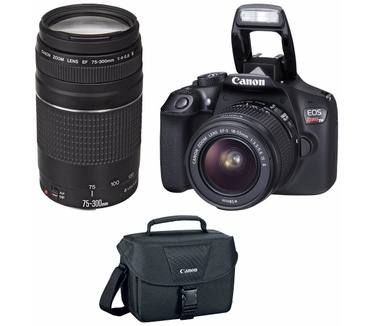 Canon EOS Rebel T6 + EF-S 18-55mm f/3.5-5.6 IS II + EF 75-300mm f/4-5.6 III USM Zwart