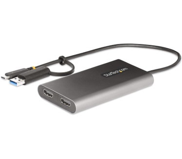 Startech.com USB-C naar Dual-HDMI Adapter, USB-C of A naar 2x HDMI, 4K 60Hz, 100W Power Delivery Pass-Through, 30cm Ingebouwde Kabel, USB naar HDMI Multi-Monitor Converter voor Laptop (109B-USBC-HDMI)