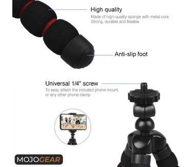 Mojogear Flexibel mini-statief met schuimrubber poten Zwart/Rood