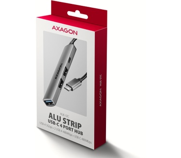 Axagon HUB USB HUE-STC, 4x USB ALU STRIP hub, 1x USB-A 5Gbps, 2x USB-A & 1x USB-C 480Mbps, kabel USB-C 12cm