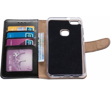 Luxe Lederen Bookcase hoesje voor de Huawei P10 Lite - Zwart (Huawei P10 Lite) Zwart