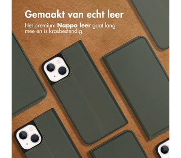 Accezz Premium Leather Slim Bookcase iPhone 13 Mini - Groen