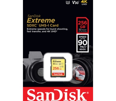 Sandisk 256 GB SDXC Extreme Class 10 R90/W60 UHS-I U3