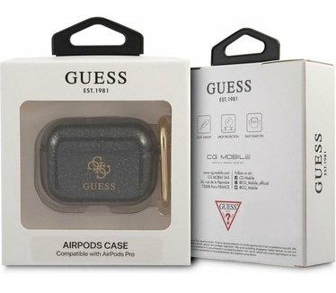 Guess 4G TPU Glitter Case voor Apple Airpods Pro - Zwart