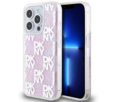 DKNY DKNY Liquid Glitter Checkered Back Case iPhone 15 Pro (6.1") Roze Roze