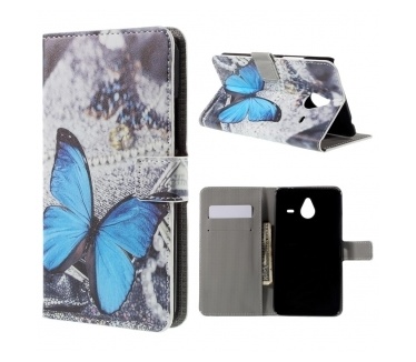 qMust Microsoft Lumia 640 XL wallet case - hoesje met stand - Blue Butterfly