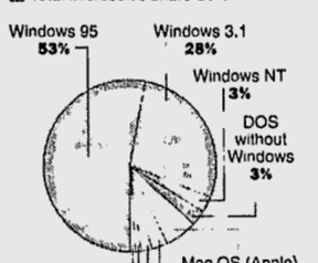 De kranten Herald-Journal en The Vindicator bespraken de marktaandelen van Windows-versies in respectievelijk 1995 en 1996.