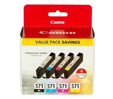 Canon CLI-571 Multipack. Printkleuren: Zwart, Cyaan, Magenta, Geel, Inhoud: 7 ml, Compatibele producten: Pixma MG575x, MG685x, MG775x. Verpakkingstype: Blister