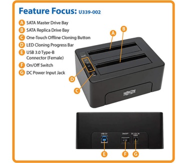 Tripp-Lite U339-002 Docking Station voor 2 SATA Harde Schijven / SSD's met Cloon Functie Zwart