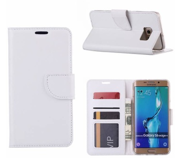 Luxe Lederen Bookcase hoesje voor de Samsung Galaxy S6 Edge Plus - Wit (Samsung Galaxy S6 Edge Plus) Wit