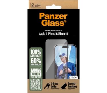 PanzerGlass iPhone 16 Gehard Glas Edge to Edge Screenprotector