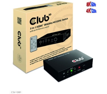 Club 3D Club3D CSV-1381 HDMI™ 3 naar 1 schakelaar 8K60Hz/4K120Hz schakelaar