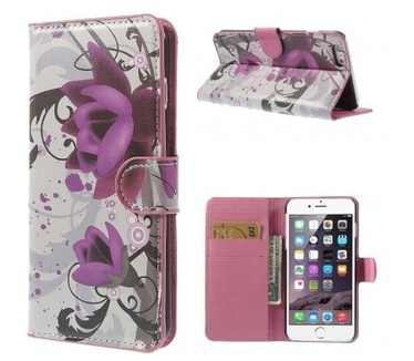 qMust Apple iPhone 6 Plus / 6s Plus Wallet Case met stand (Lotus Flower)