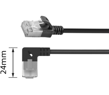 ACT Zwarte 0,25 meter U/FTP CAT6A LSZH Slimline patchkabel met RJ45 connectoren recht naar 90° haaks rechts