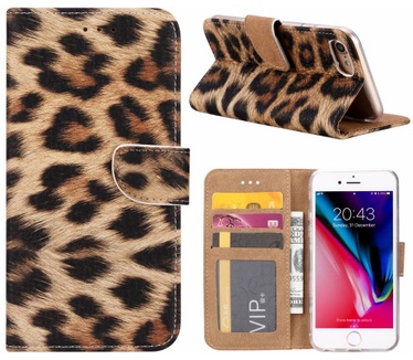Panter print lederen Bookcase hoesje voor de Apple iPhone 8 (Apple iPhone 8)