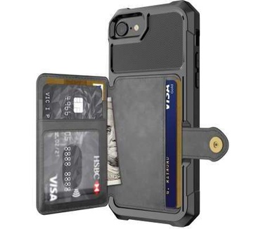 qMust Apple iPhone SE 2020 Magnetic Card Holder Hybrid Hoesje Zwart