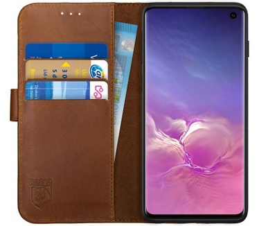 Rosso Deluxe Samsung Galaxy S10 Hoesje Echt Leer Book Case  Bruin