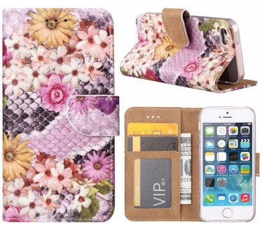 Slangen en Bloemen print lederen Bookcase hoesje voor de Apple iPhone 5S - alle kleuren (Apple iPhone 5S) Multi-color