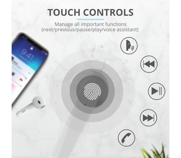 Trust Primo Touch Bluetooth Wireless Earphones (Wit)