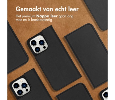 Accezz Premium Leather Slim Bookcase iPhone 14 Pro - Zwart