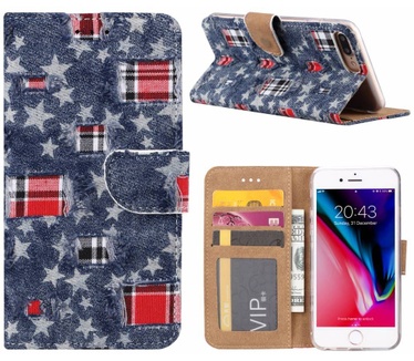 Spijkerbroek print lederen Bookcase hoesje voor de Apple iPhone 8 Plus - Blauw (Apple iPhone 8 Plus) Blauw