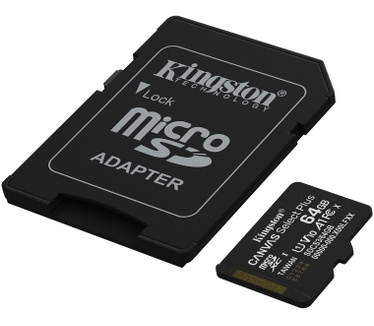 Kingston 64GB microSDXC Canvas Select Plus Gen3 100MB/s A1 kaart + adapter