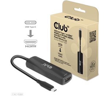Club 3D USB Gen2 Type-C to HDMI™ 8K60Hz or 4K120Hz HDR10+ with DSC1.2 with Power Delivery 3.0 Active Adapter M/F