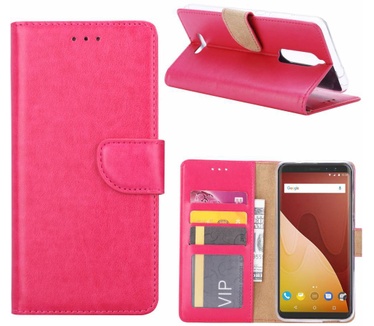 Luxe Lederen Bookcase hoesje voor de Wiko View - Roze (Wiko View) Roze