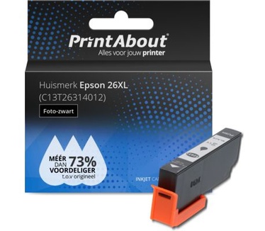 PrintAbout Huismerk Epson 26XL (C13T26314012) Inktcartridge Foto-zwart Hoge capaciteit