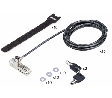 Startech.com 10 Pack Laptop Kabelsloten met Dubbele Toegang, 2m Security Kabel, Gelijksluitende Cilinder en Combinatieslot voor Apparaten met K-Slot, Anti-Diefstal Computerslot met Stalen Kabel