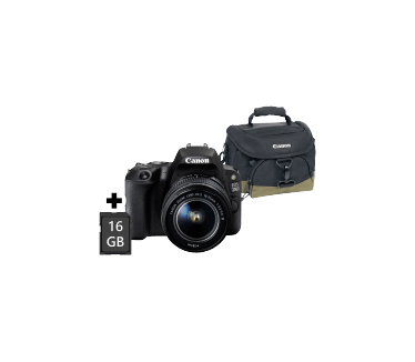 Canon EOS 200D + 18-55mm DC III + 100EG tas + 16GB SDHC Zwart
